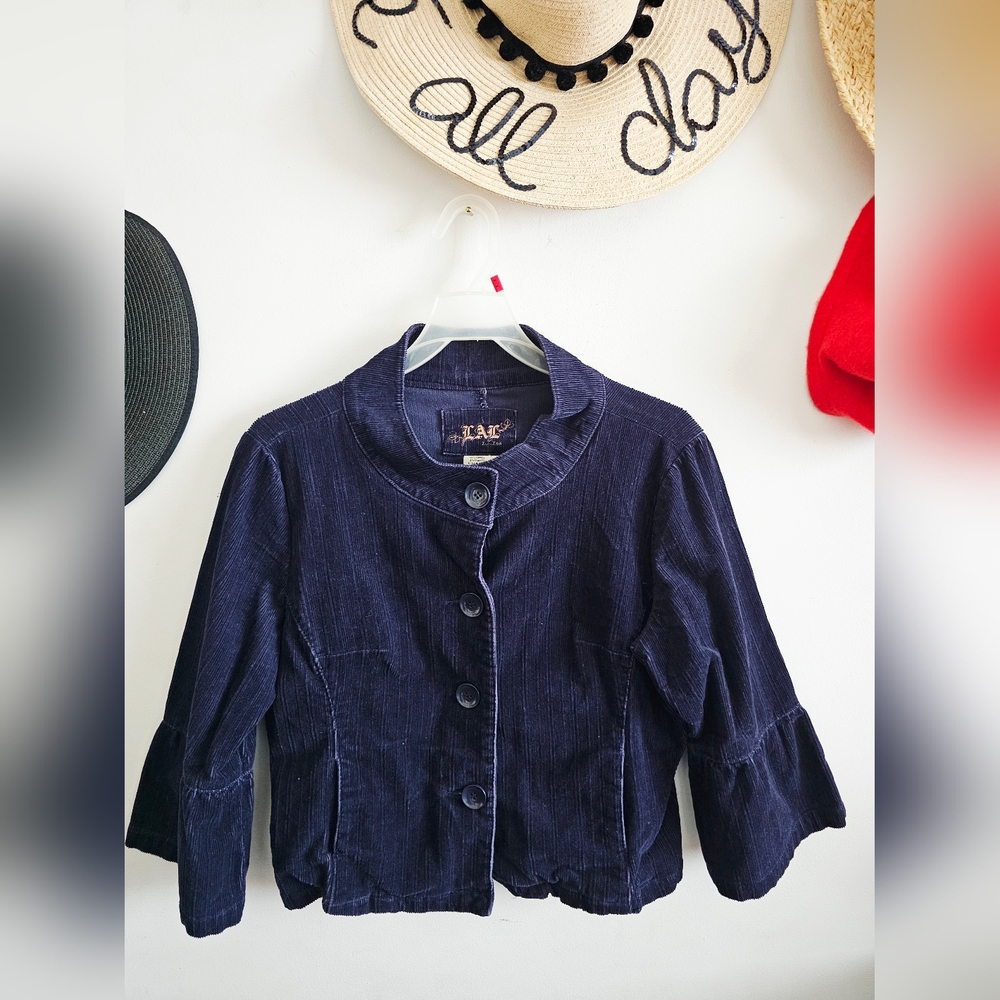 LIVE A LITTLE LAL Dark Blue Courdoroy Button-Up Jacket